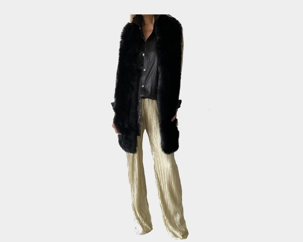 41 Faux-fur Long Black Scarf - The Aspen