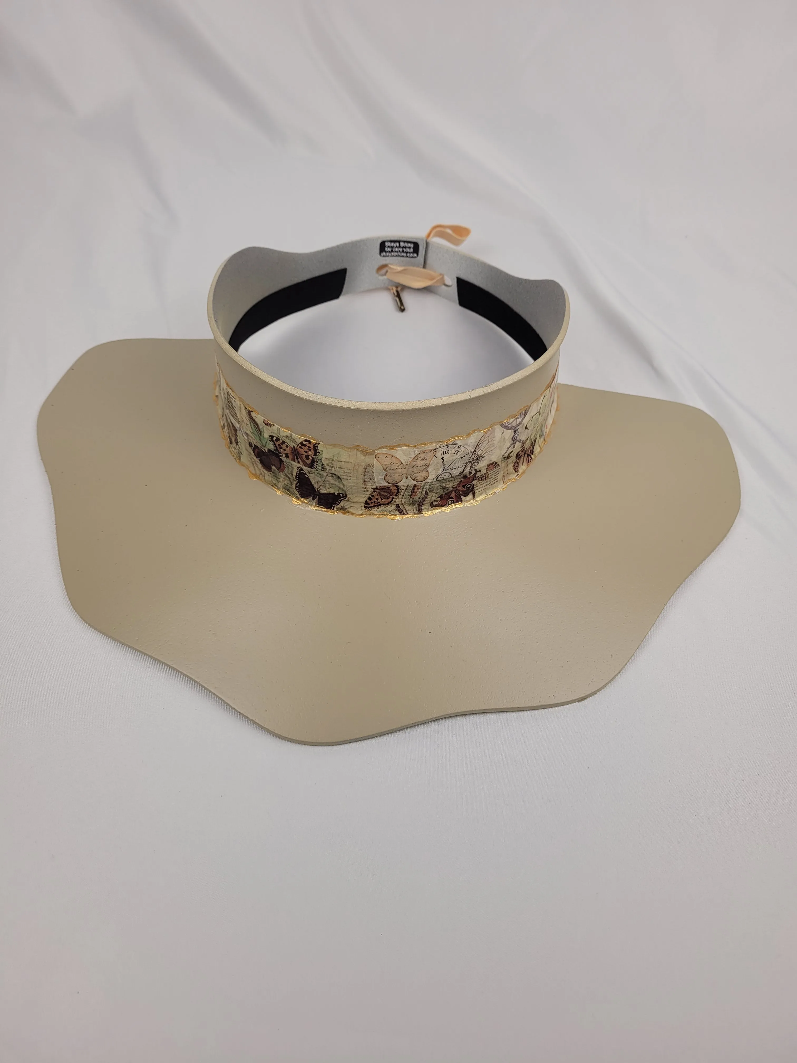 Beige Lotus Visor Hat with Butterfly Band