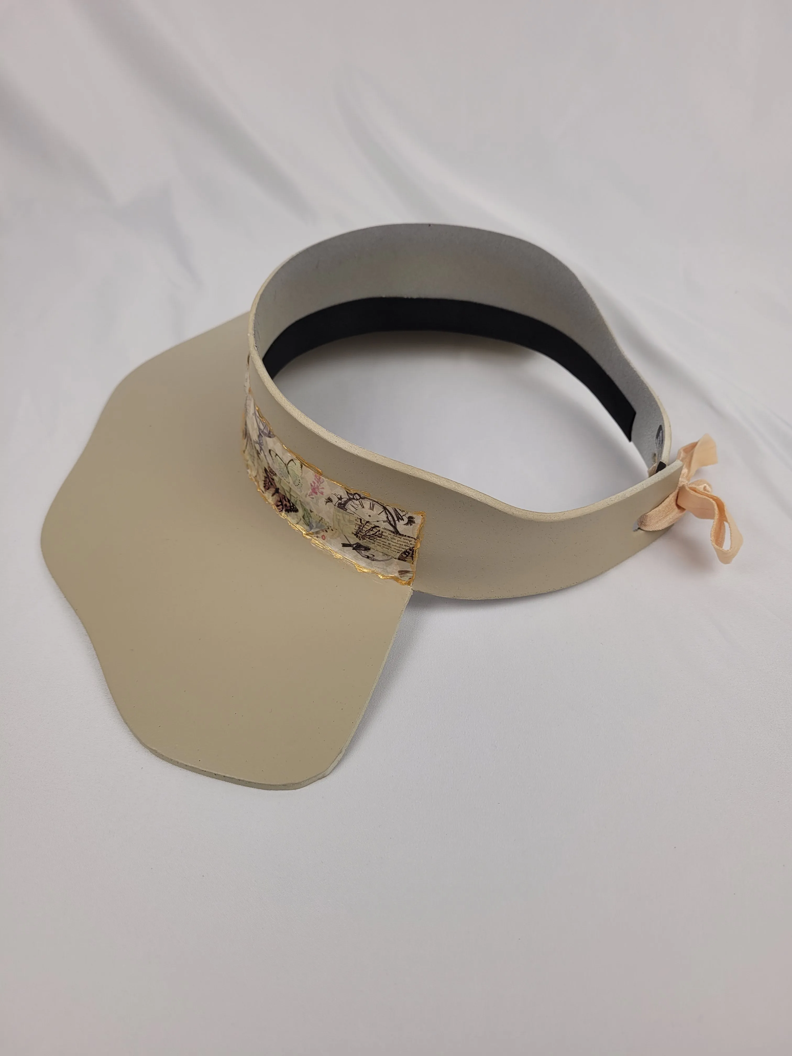 Beige Lotus Visor Hat with Butterfly Band