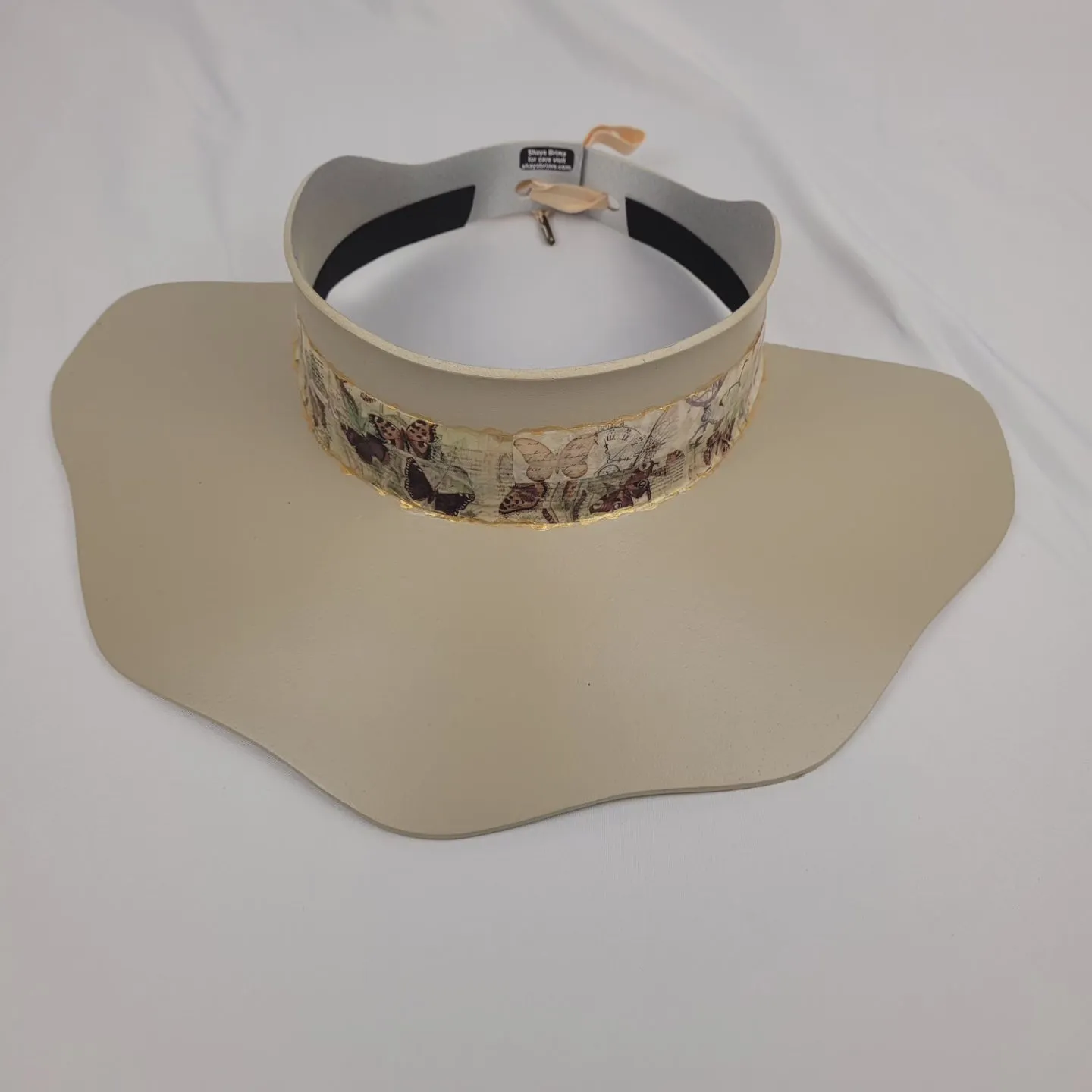 Beige Lotus Visor Hat with Butterfly Band