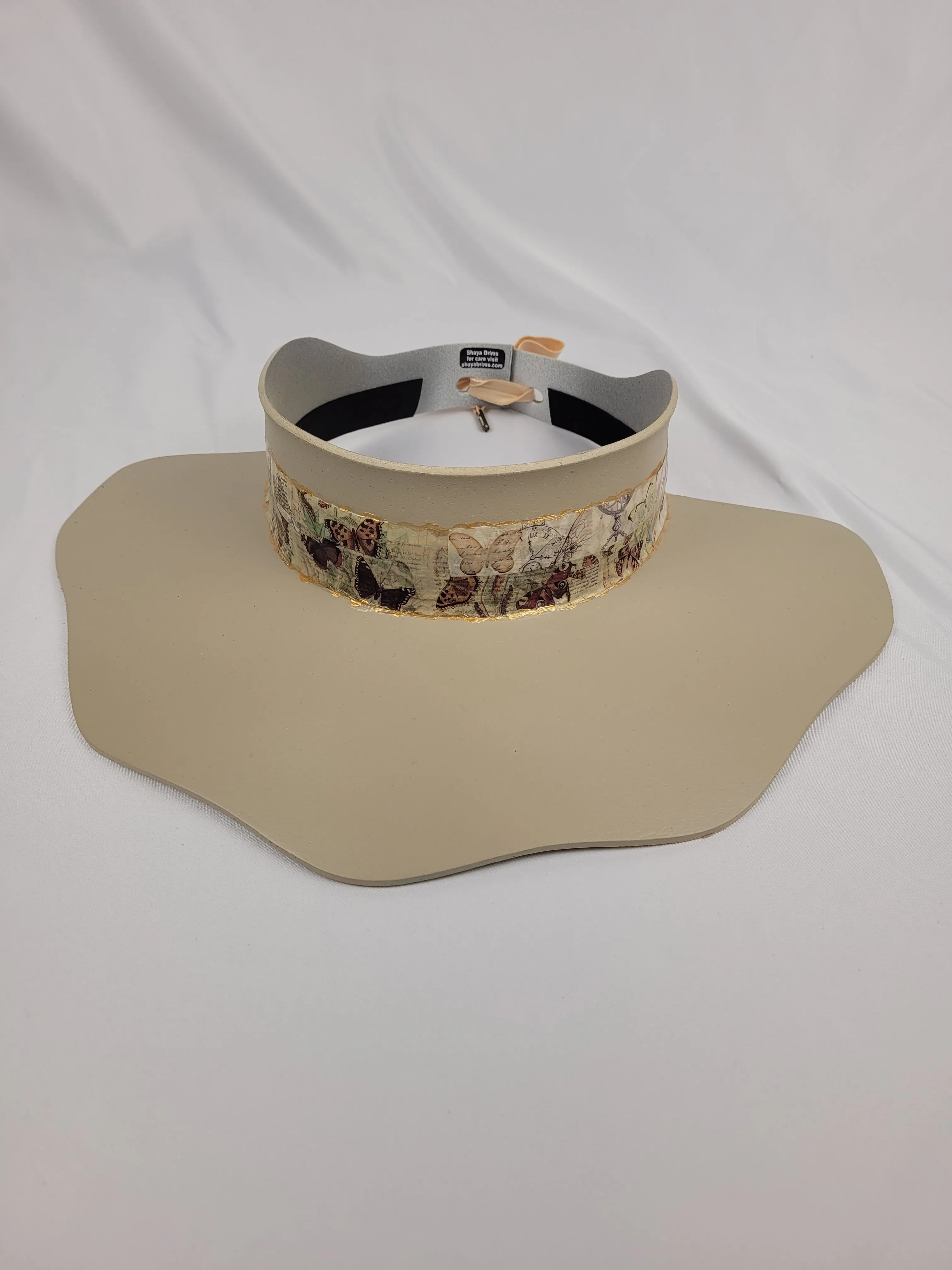 Beige Lotus Visor Hat with Butterfly Band