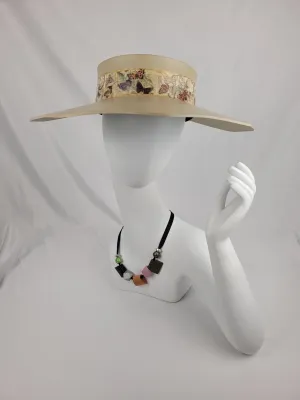 Beige Lotus Visor Hat with Butterfly Band