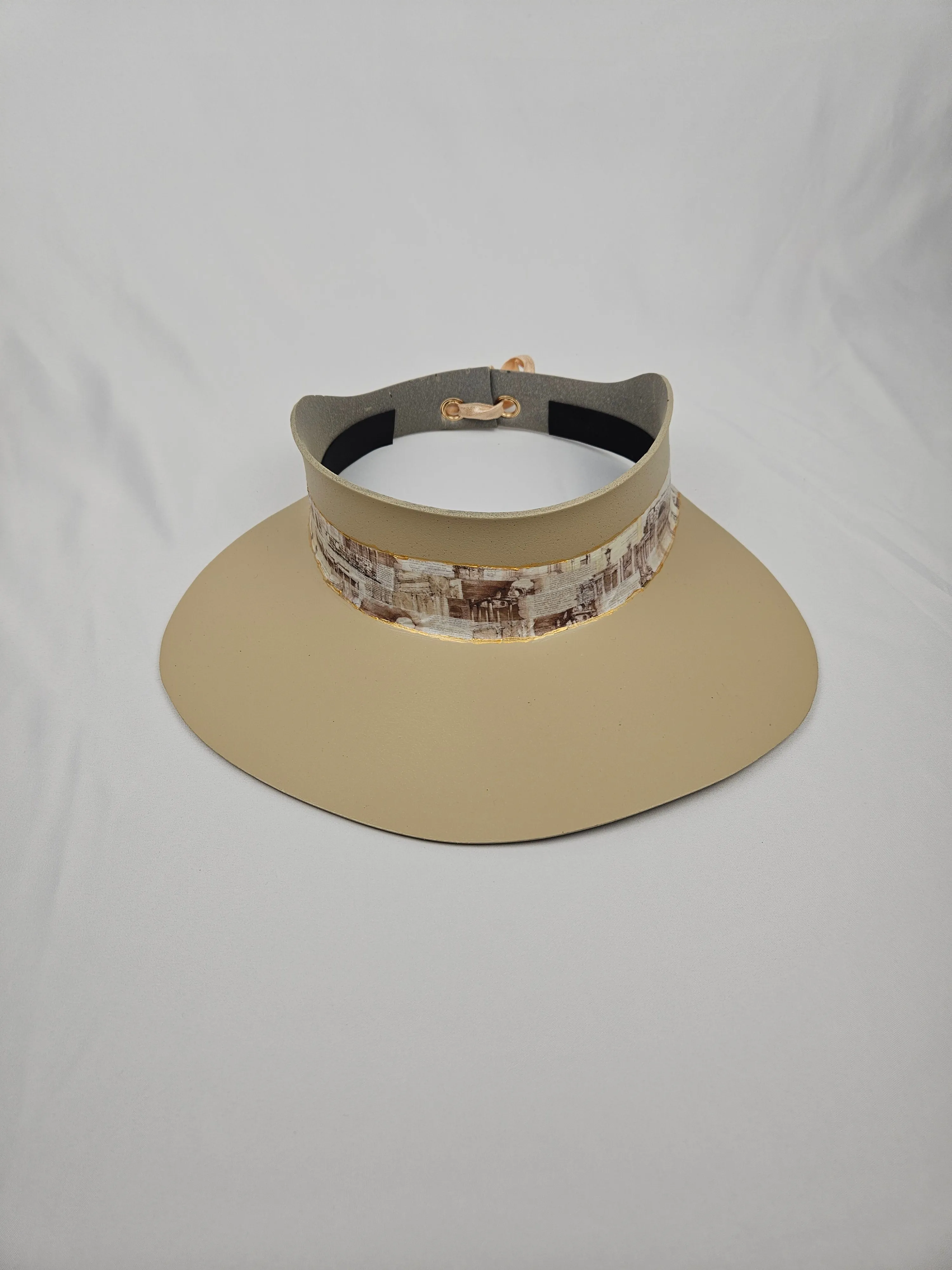 Beige "LadyEVA" Visor Hat with Architectural Collage Band