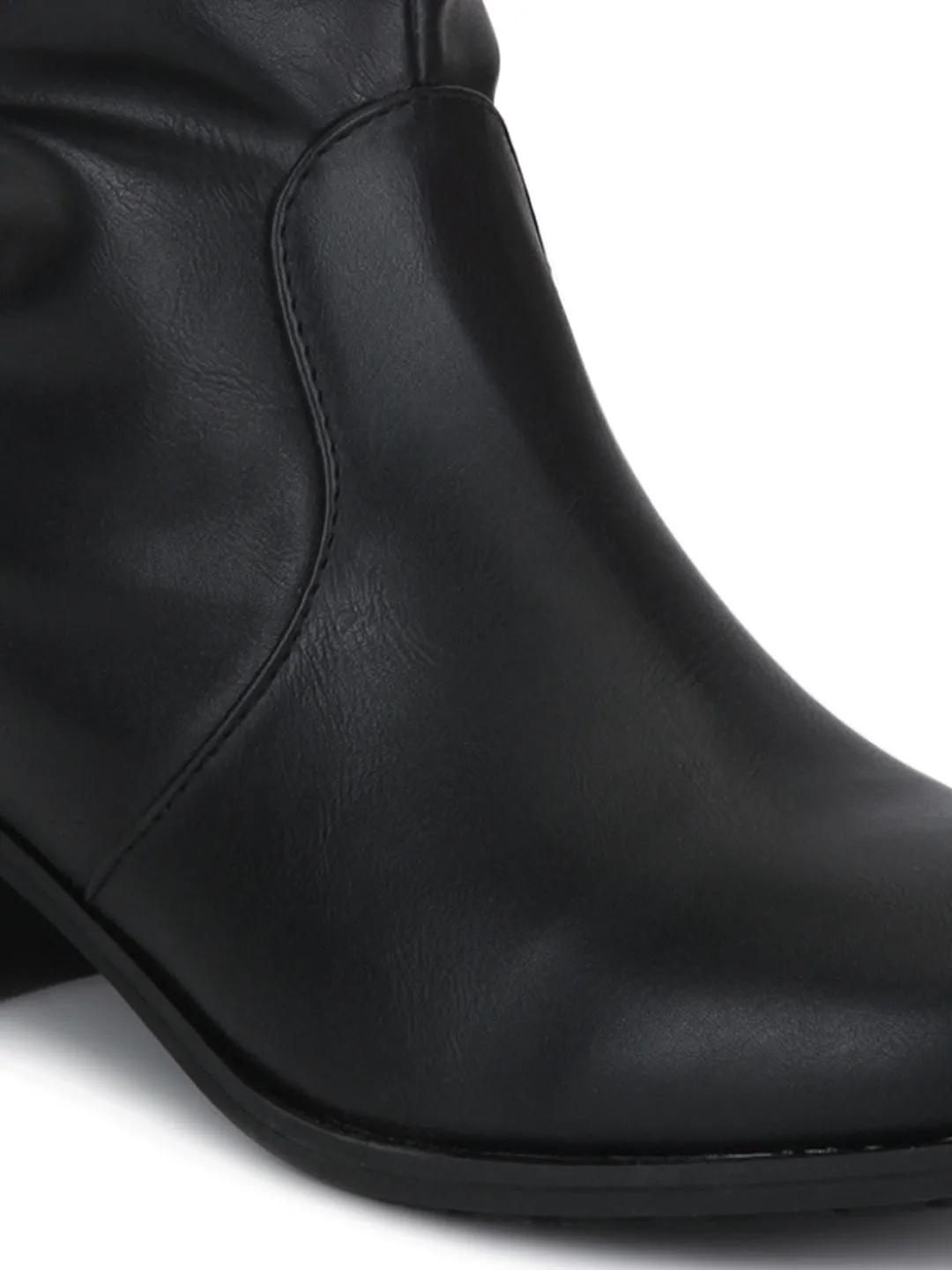 Black PU Minimal Heel Calf Length Long Boots