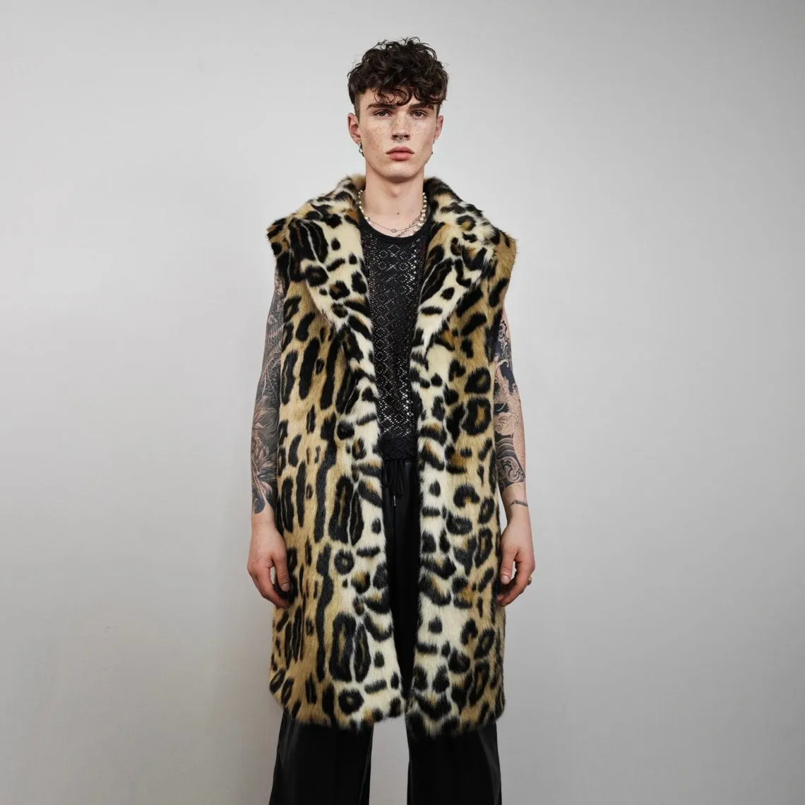 Brown leopard coat faux fur animal print trench spot pattern overcoat going out bomber detachable rock festival jacket cheetah peacoat