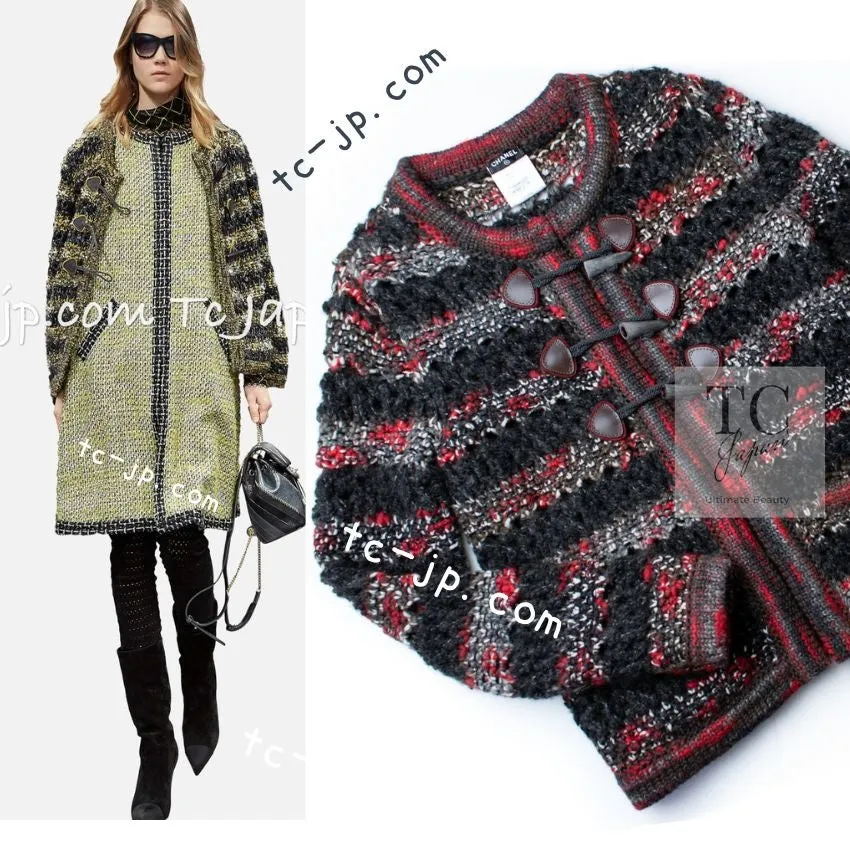 CHANEL 11A Charcoal Red Wool Cashmere Alpaca Knit Cardigan 36 38 シャネル チャコール レッド ウール カシミア アルパカ カーディガン 即発