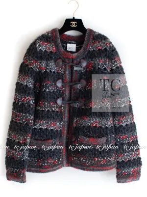 CHANEL 11A Charcoal Red Wool Cashmere Alpaca Knit Cardigan 36 38 シャネル チャコール レッド ウール カシミア アルパカ カーディガン 即発