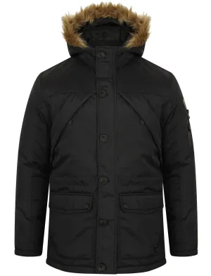 Claremont Parka Coat with Fur Trim Hood in Black - Dissident