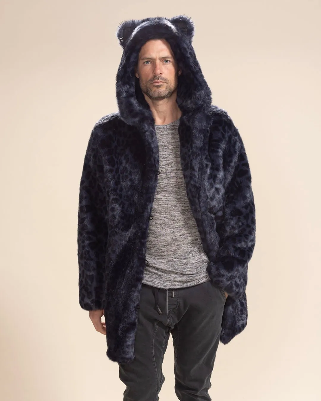 Classic Men's Faux Fur Coat | Indigo Leopard