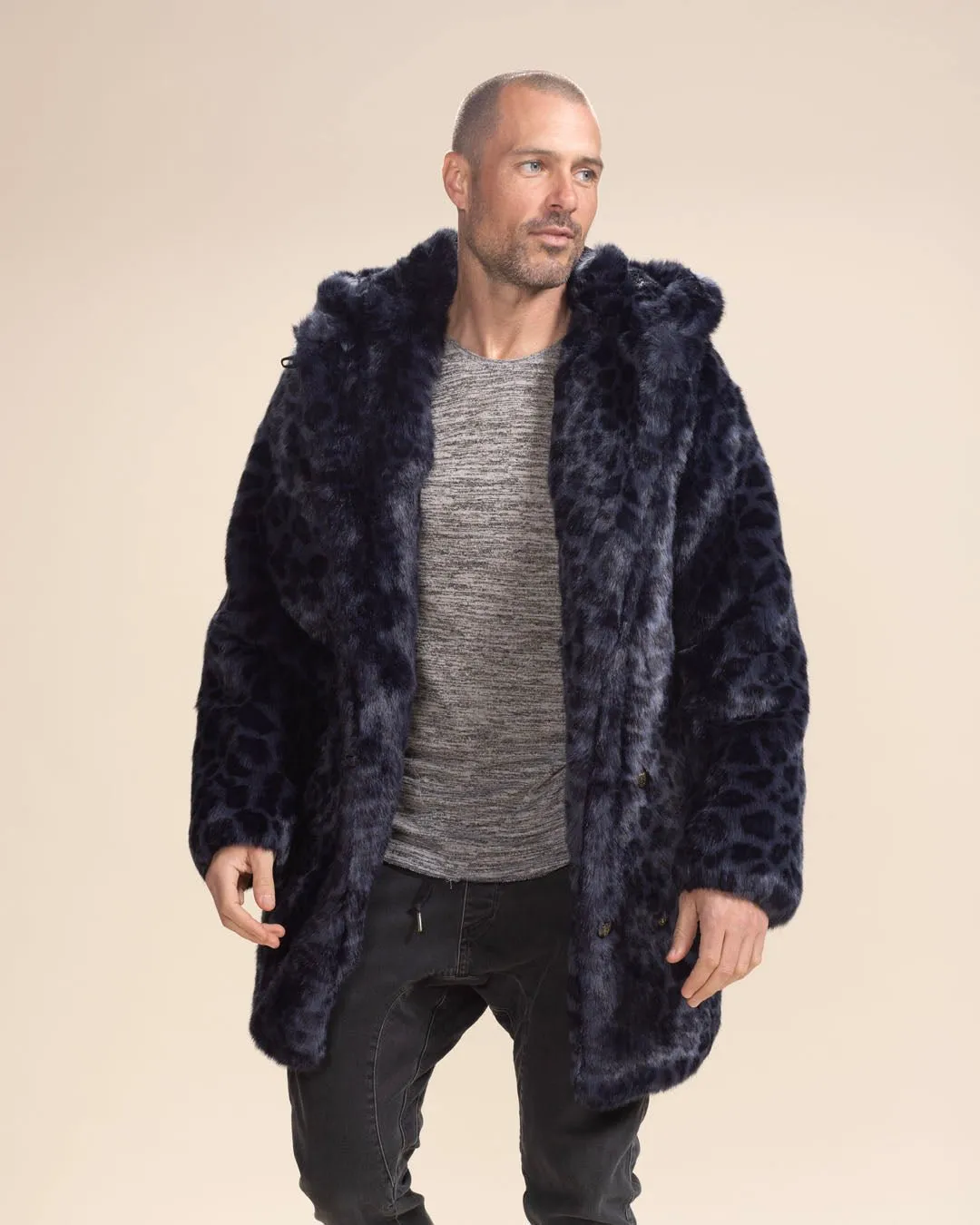 Classic Men's Faux Fur Coat | Indigo Leopard