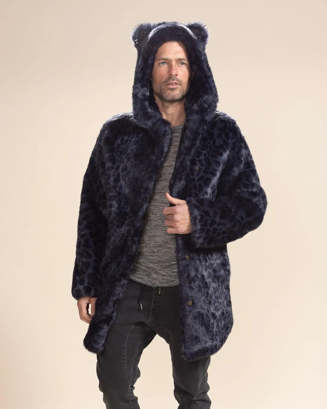 Classic Men's Faux Fur Coat | Indigo Leopard