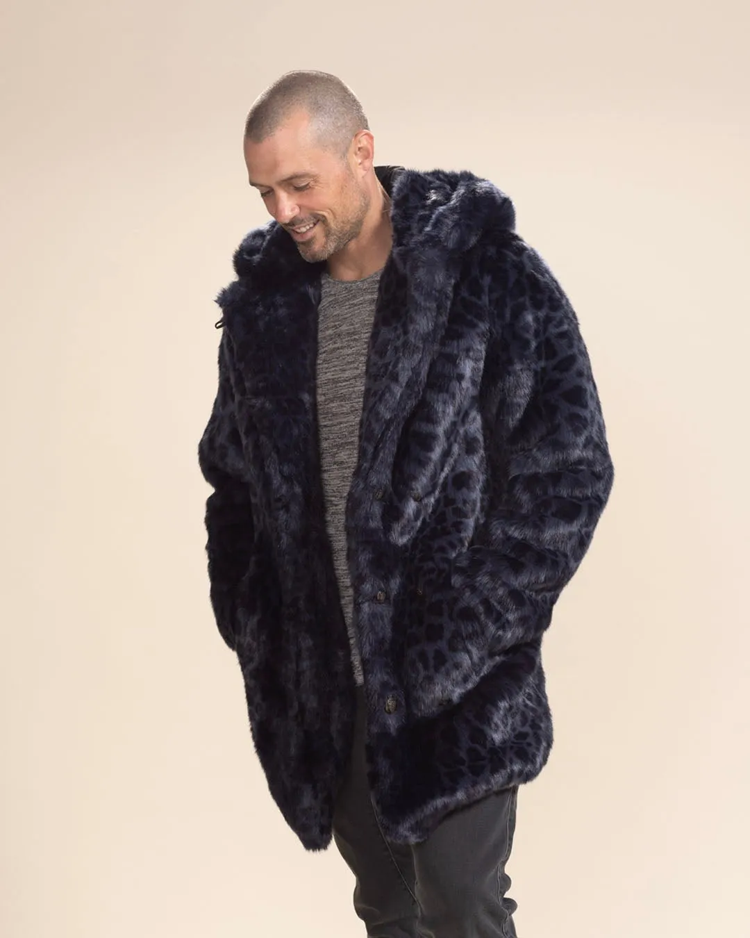 Classic Men's Faux Fur Coat | Indigo Leopard