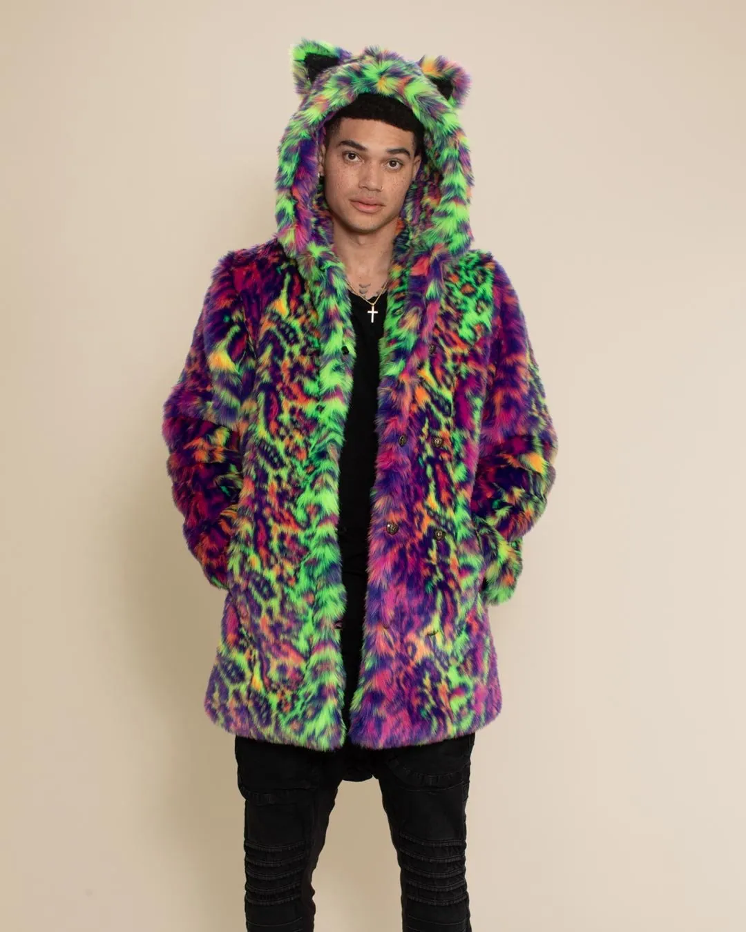 Classic Men's Faux Fur Coat | Neon Disco Cat