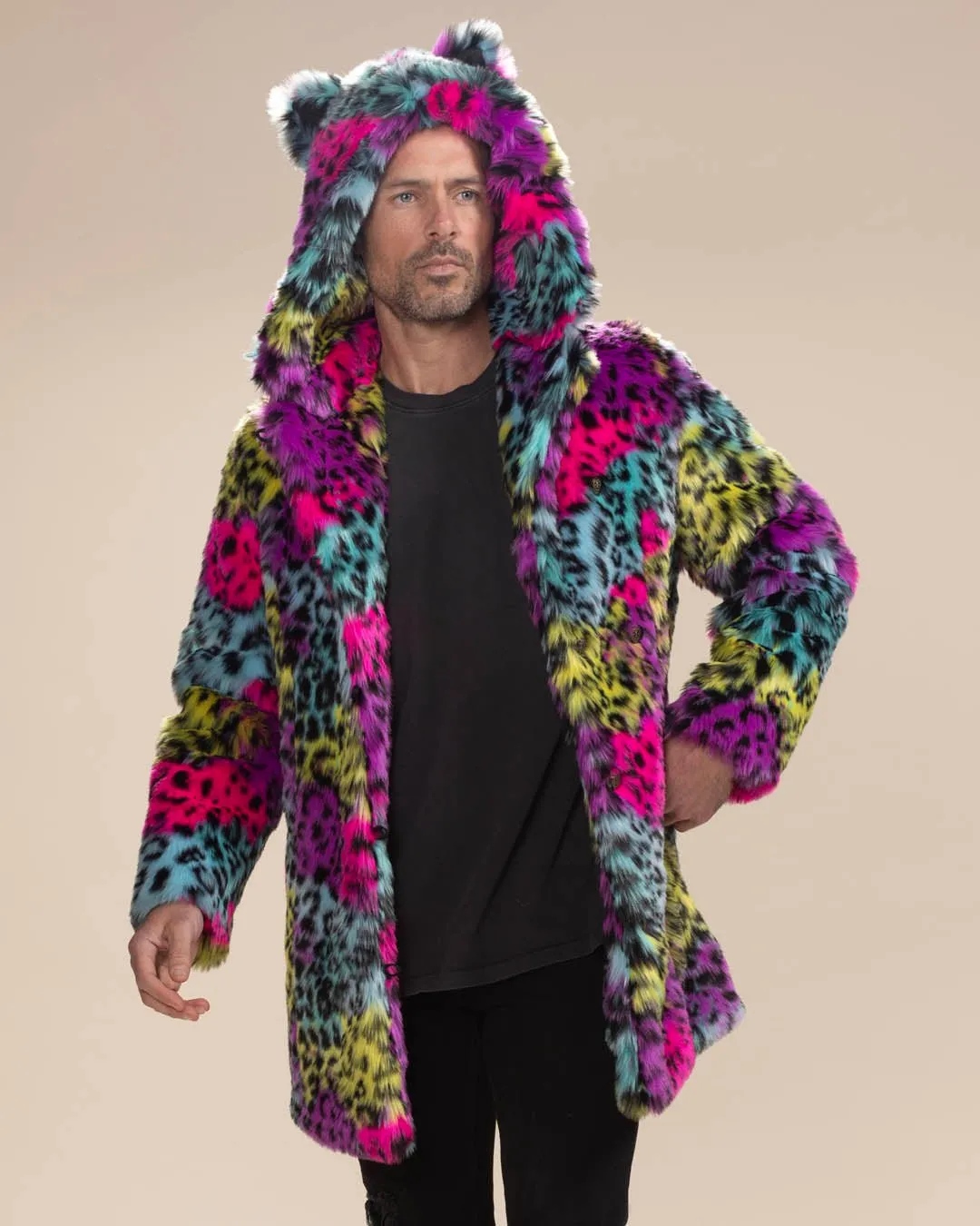 Classic Men's Faux Fur Coat | Neon Graffiti Leopard