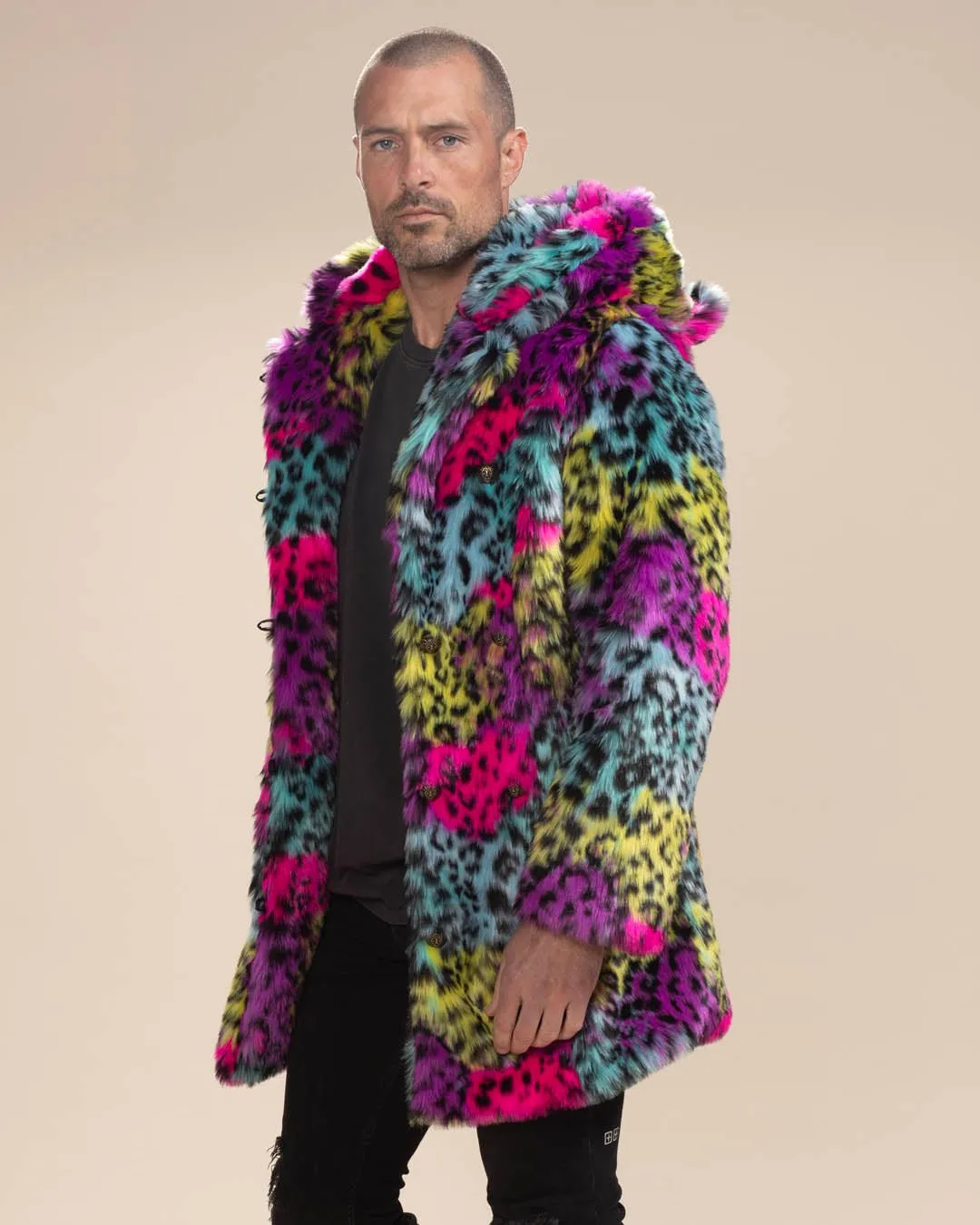 Classic Men's Faux Fur Coat | Neon Graffiti Leopard