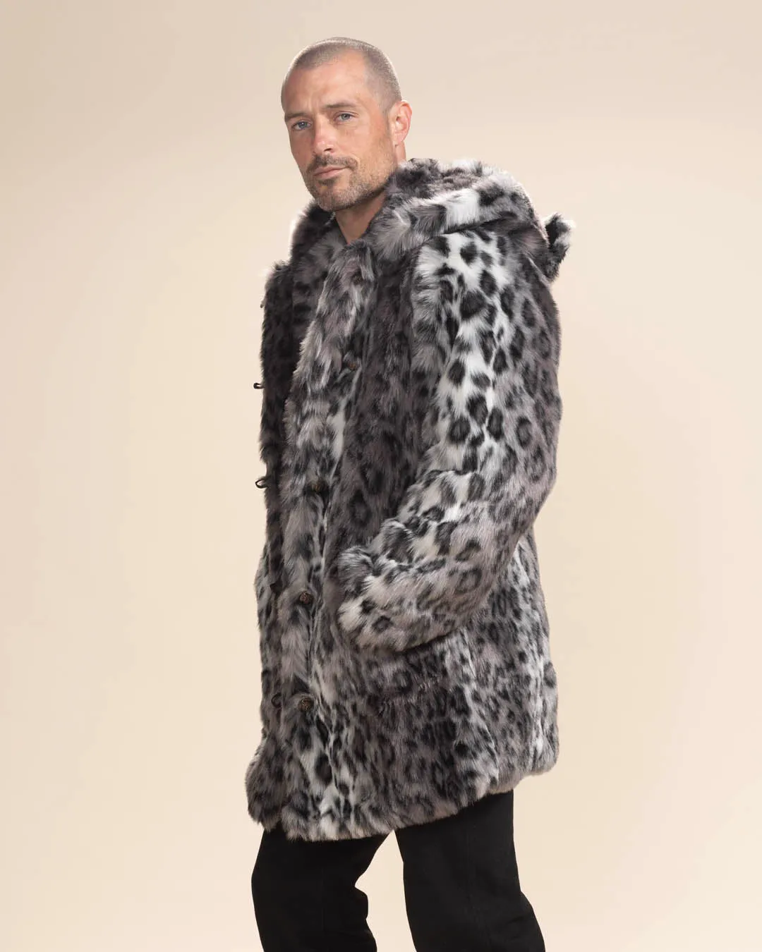 Classic Men's Faux Fur Coat | Snow Leopard