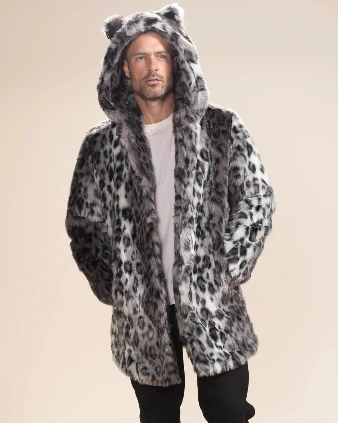 Classic Men's Faux Fur Coat | Snow Leopard