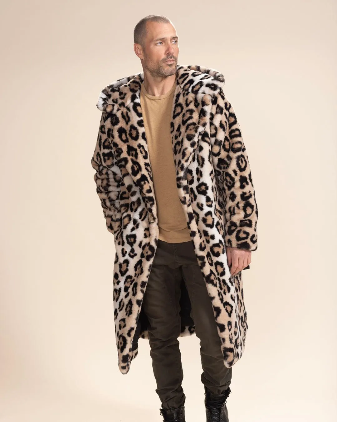 Classic Men's Long Faux Fur Coat | Arabian Leopard