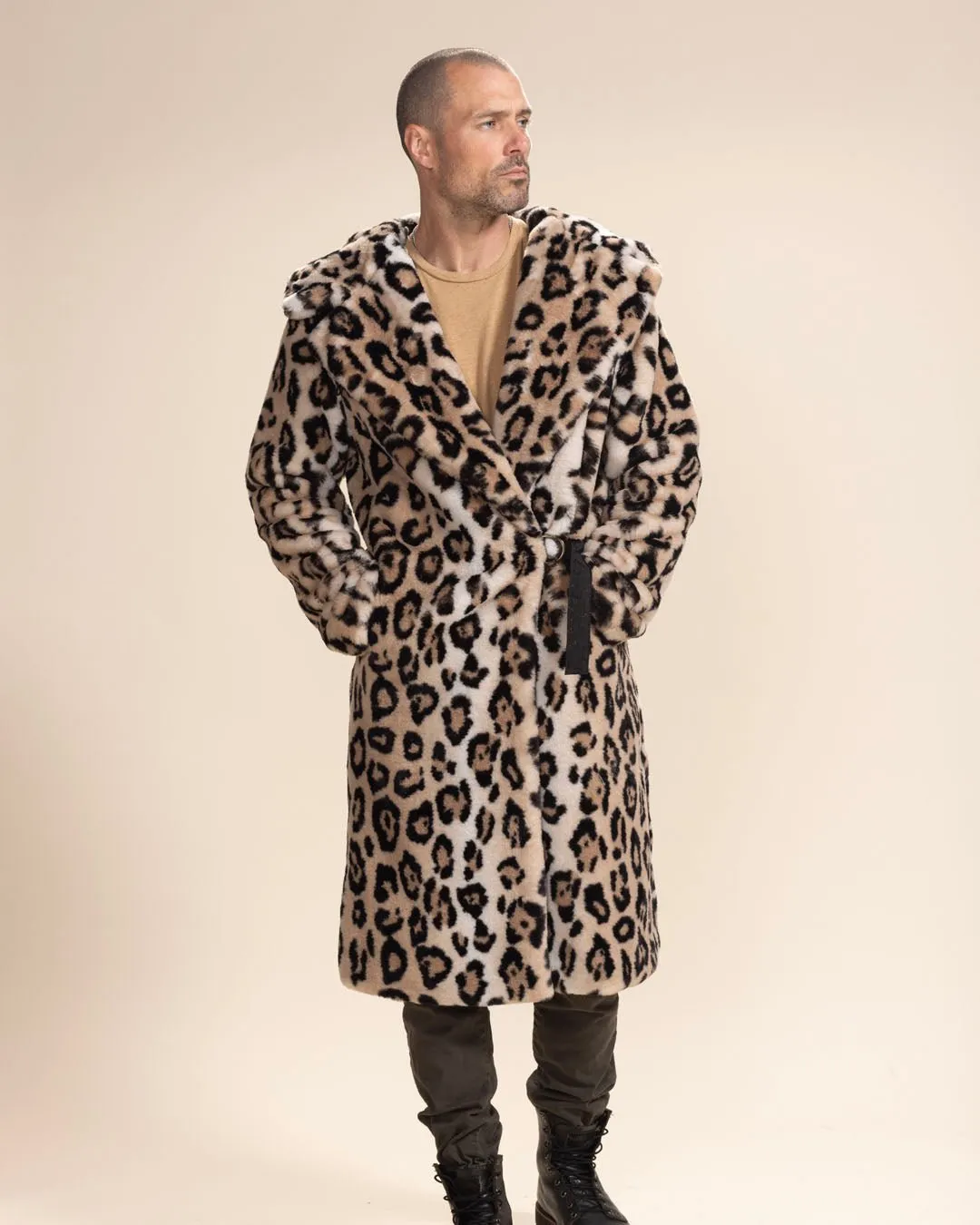 Classic Men's Long Faux Fur Coat | Arabian Leopard