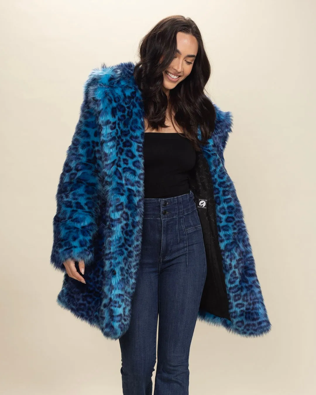 Classic Women's Faux Fur Coat | Electric Blue Lynx