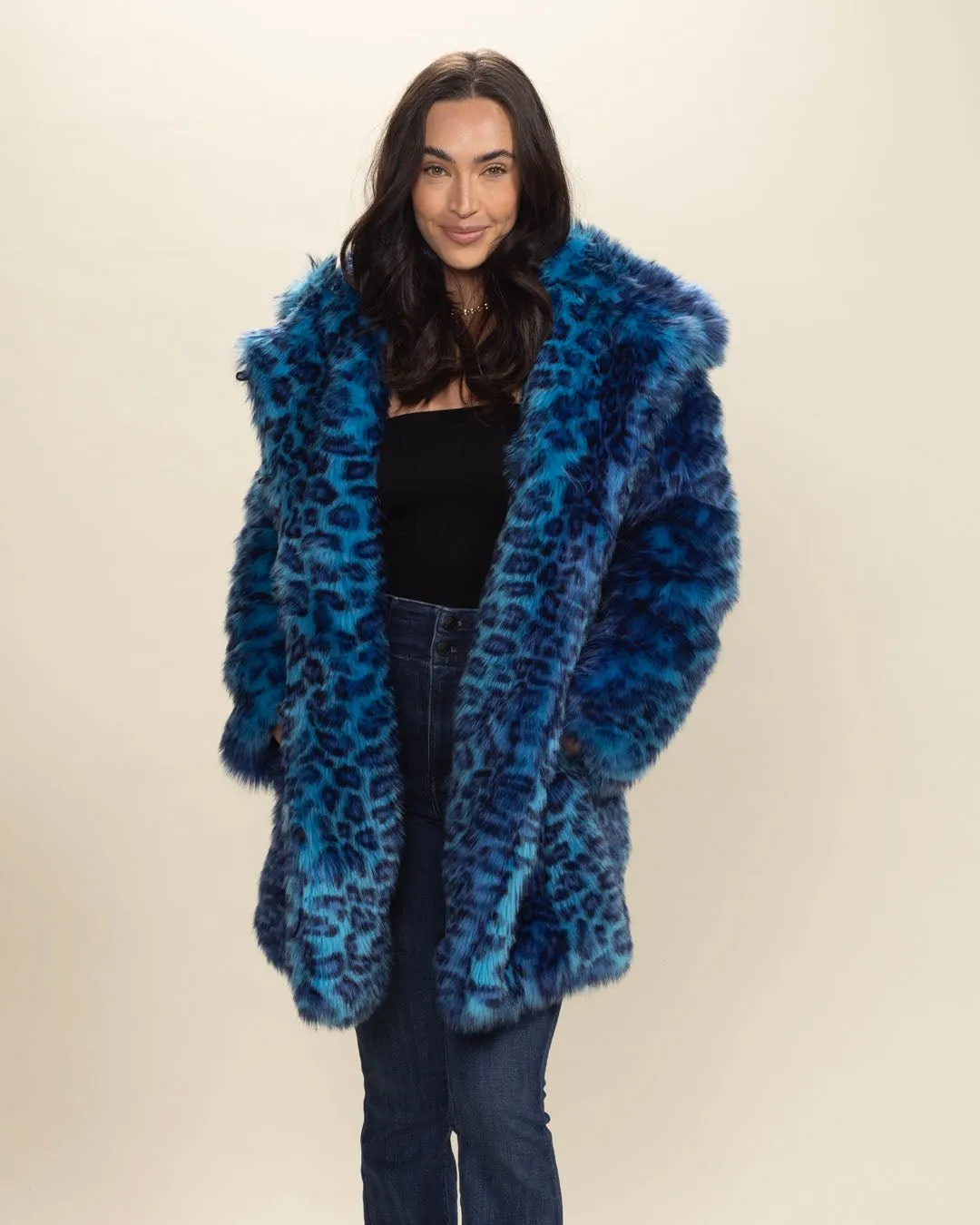 Classic Women's Faux Fur Coat | Electric Blue Lynx