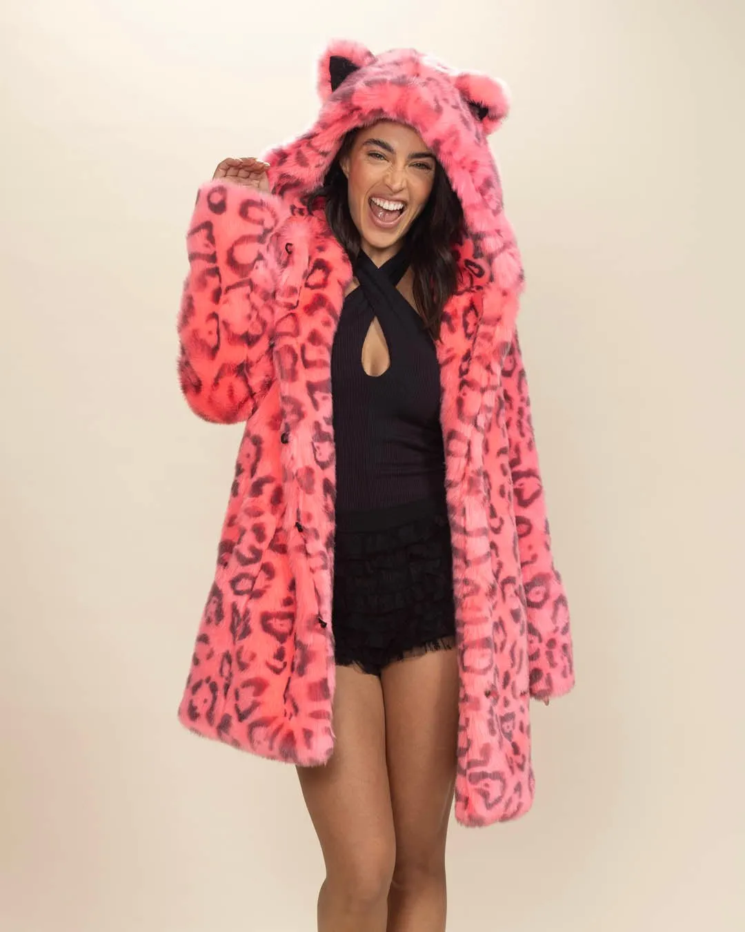 Classic Women's Faux Fur Coat | Hot Pink Leopard