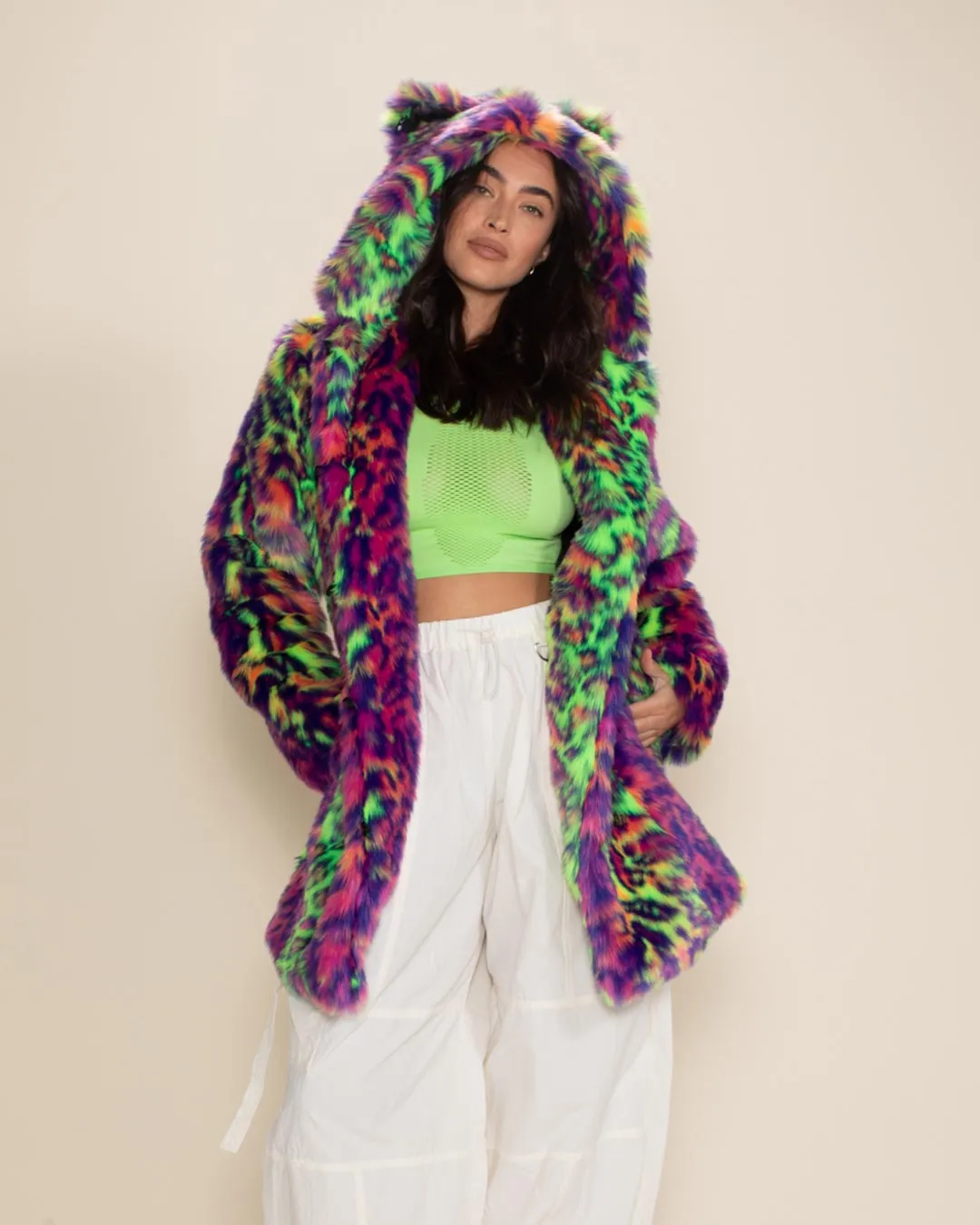 Classic Women's Faux Fur Coat | Neon Disco Kitty