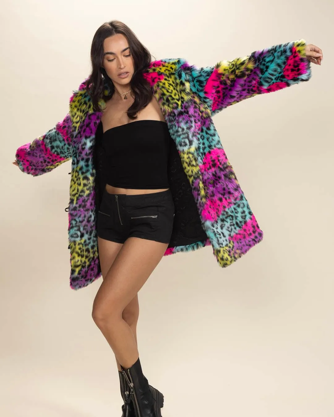 Classic Women's Faux Fur Coat | Neon Graffiti Leopard