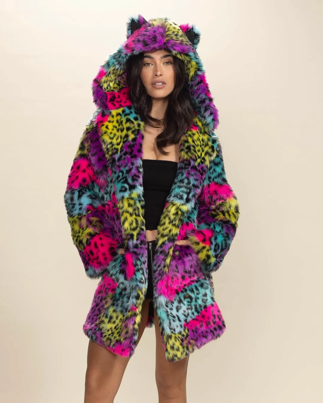 Classic Women's Faux Fur Coat | Neon Graffiti Leopard