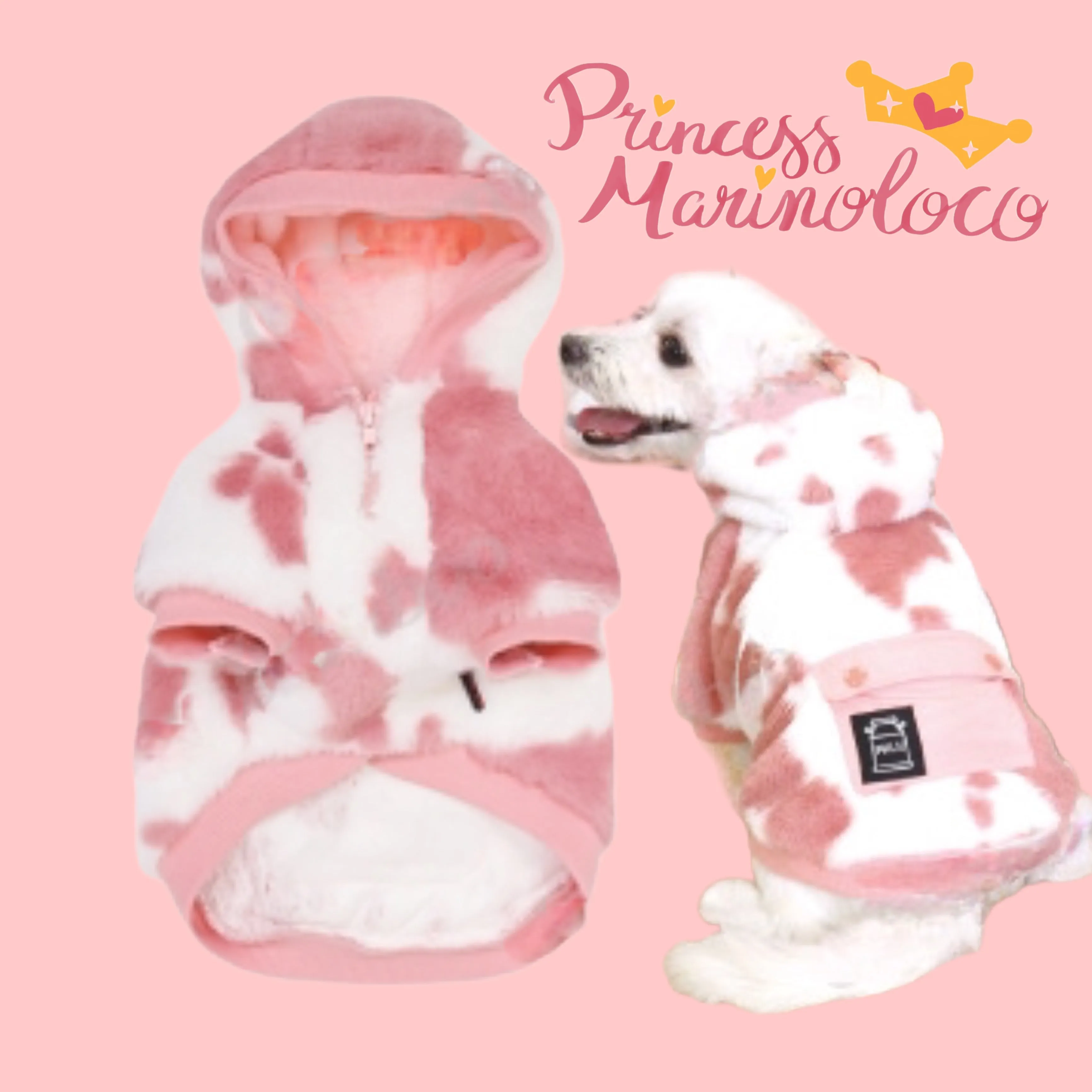 Cow-Print Faux Fur Hoodie Fleece Jacket