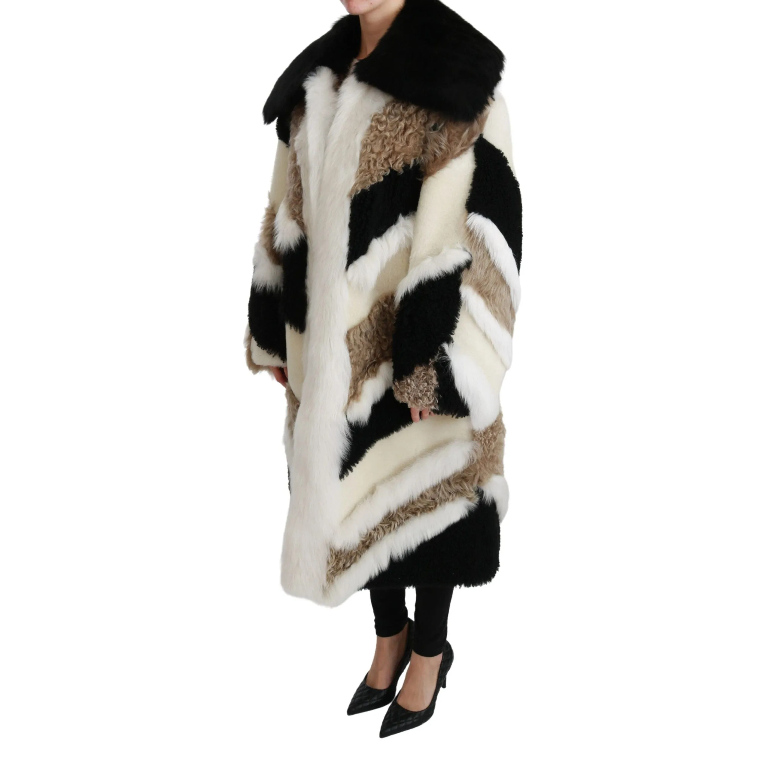 Dolce & Gabbana Elegant Multicolor Shearling Cape Coat