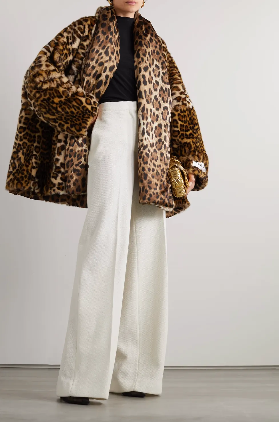 Dolce & Gabbana x Kim Oversized Leopard Printed Faux Fur Coat