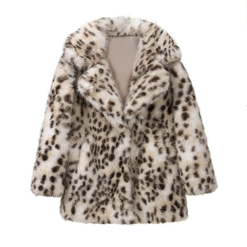 Exclusive Long Leopard Faux Fox Fur Coat Winter Fashion Fur Jacket