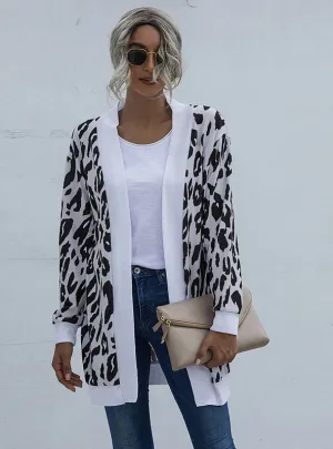 Gray Leopard Print Sweater Coat