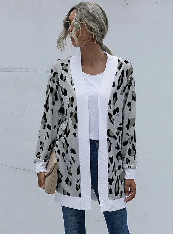 Gray Leopard Print Sweater Coat