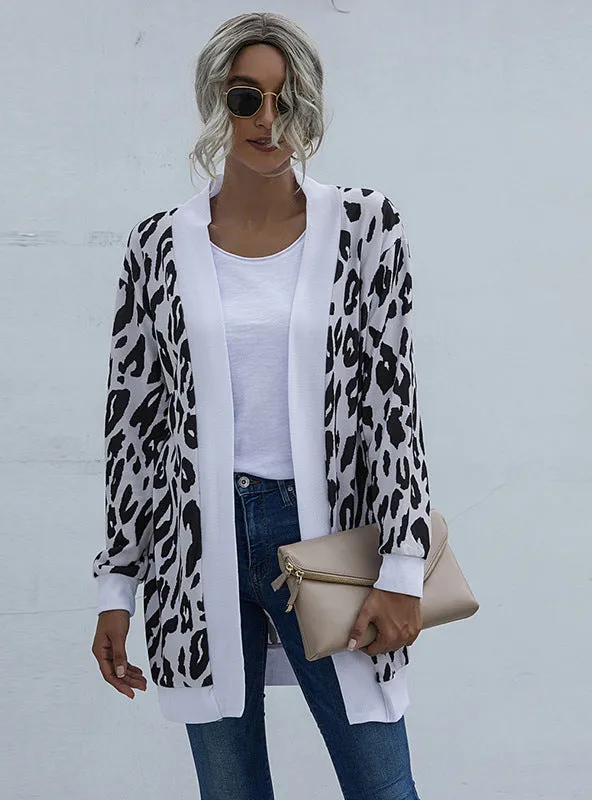 Gray Leopard Print Sweater Coat