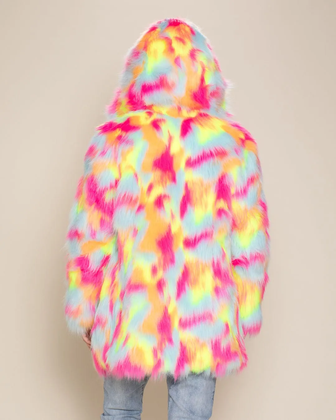 Hooded Men's Faux Fur Coat | Neon Calico Cat