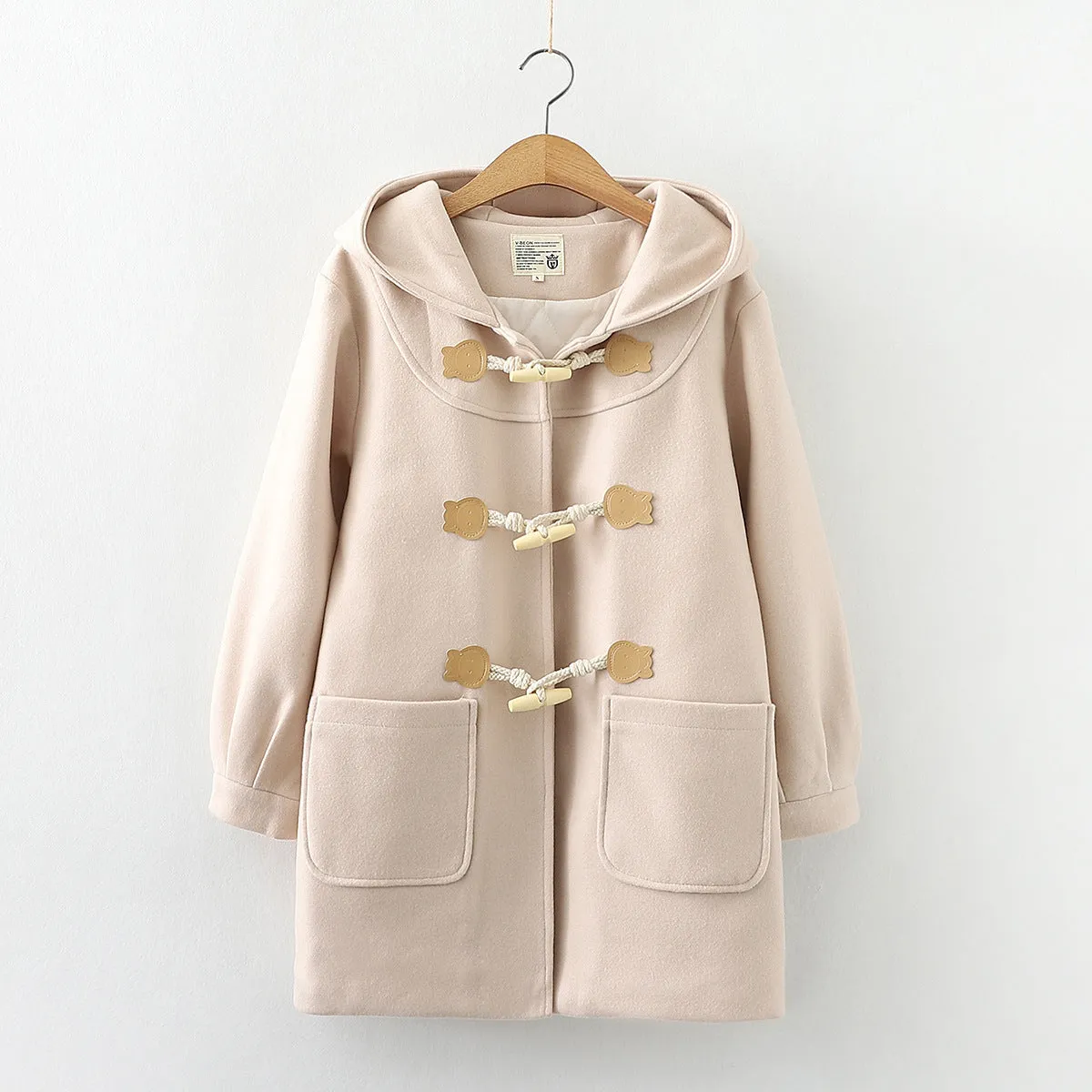 Japanese Style Duffle Coat with Wooden Toggles