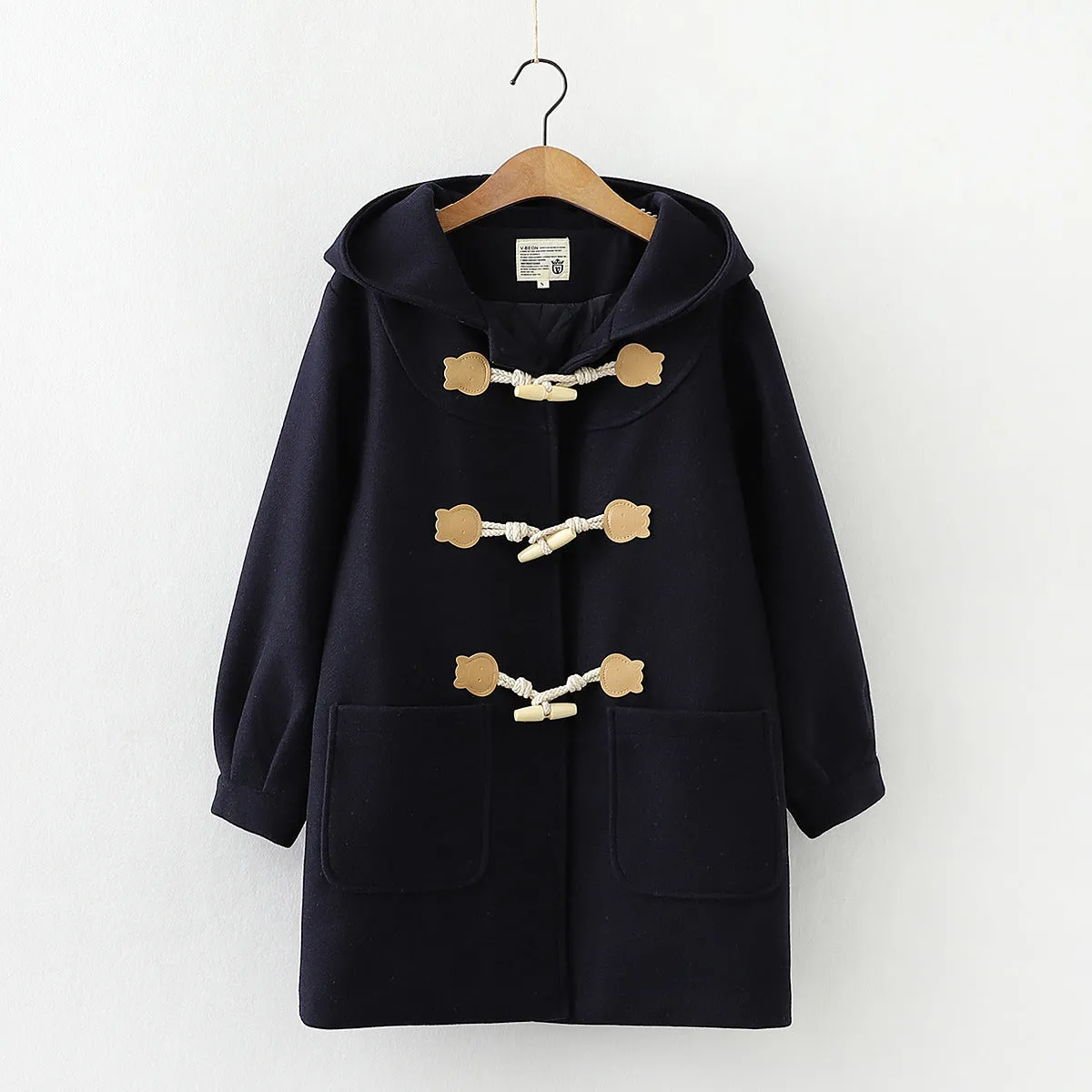 Japanese Style Duffle Coat with Wooden Toggles