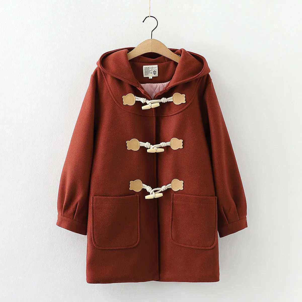 Japanese Style Duffle Coat with Wooden Toggles