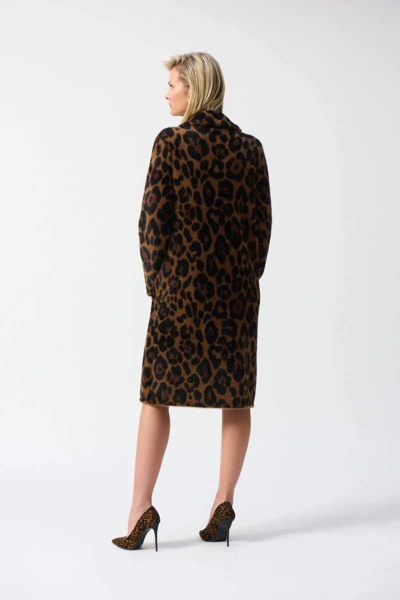 Joseph Ribkoff Beige/Black Animal Print Plush Knit Coat 244956