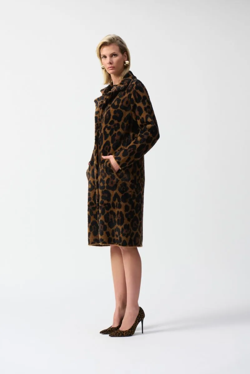 Joseph Ribkoff Beige/Black Animal Print Plush Knit Coat 244956