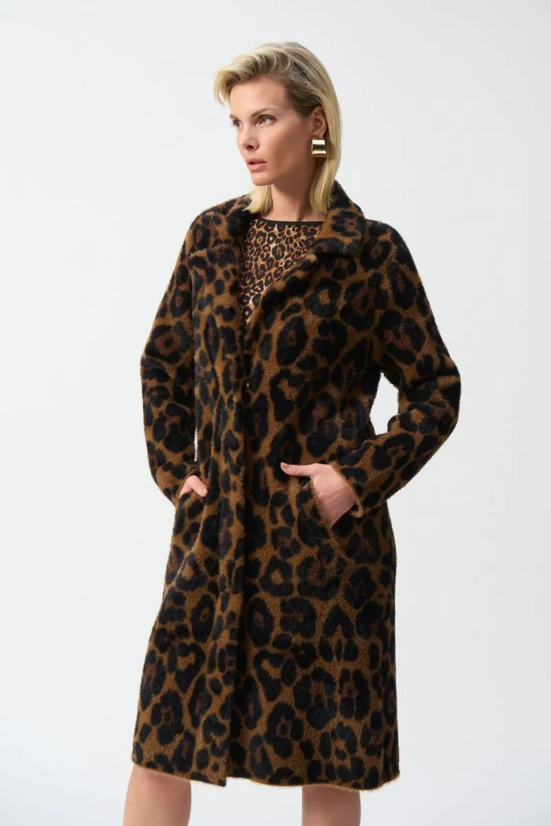 Joseph Ribkoff Beige/Black Animal Print Plush Knit Coat 244956