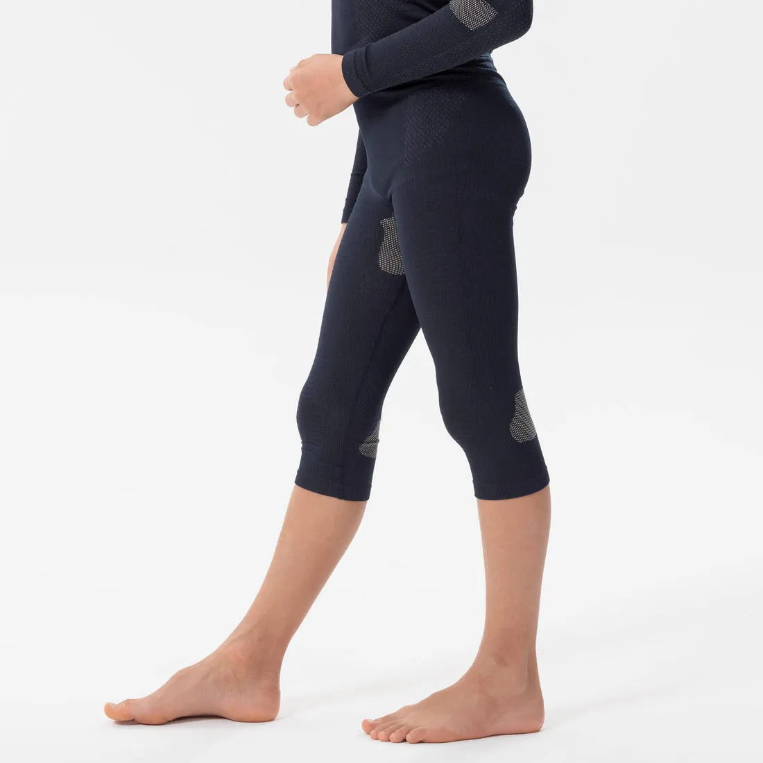 Kids’ seamless skiing thermal base layer bottoms I-Soft 900 - Navy / Beige