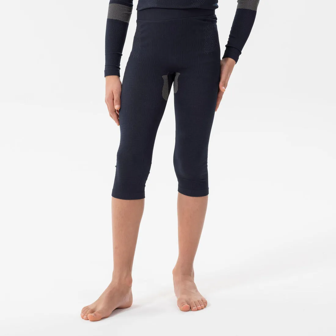 Kids’ seamless skiing thermal base layer bottoms I-Soft 900 - Navy / Beige