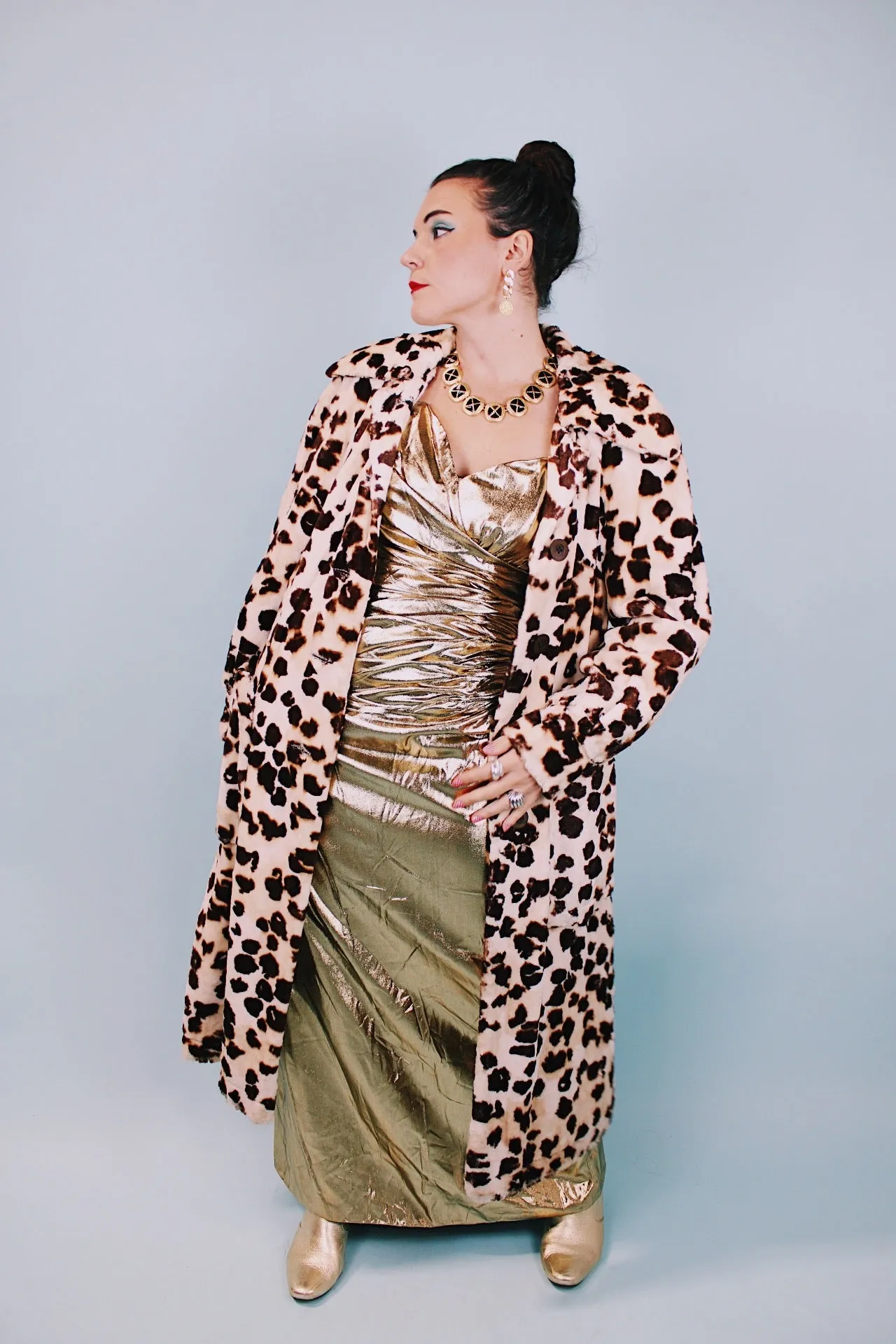 Leopard Ankle Length Faux Fur Coat