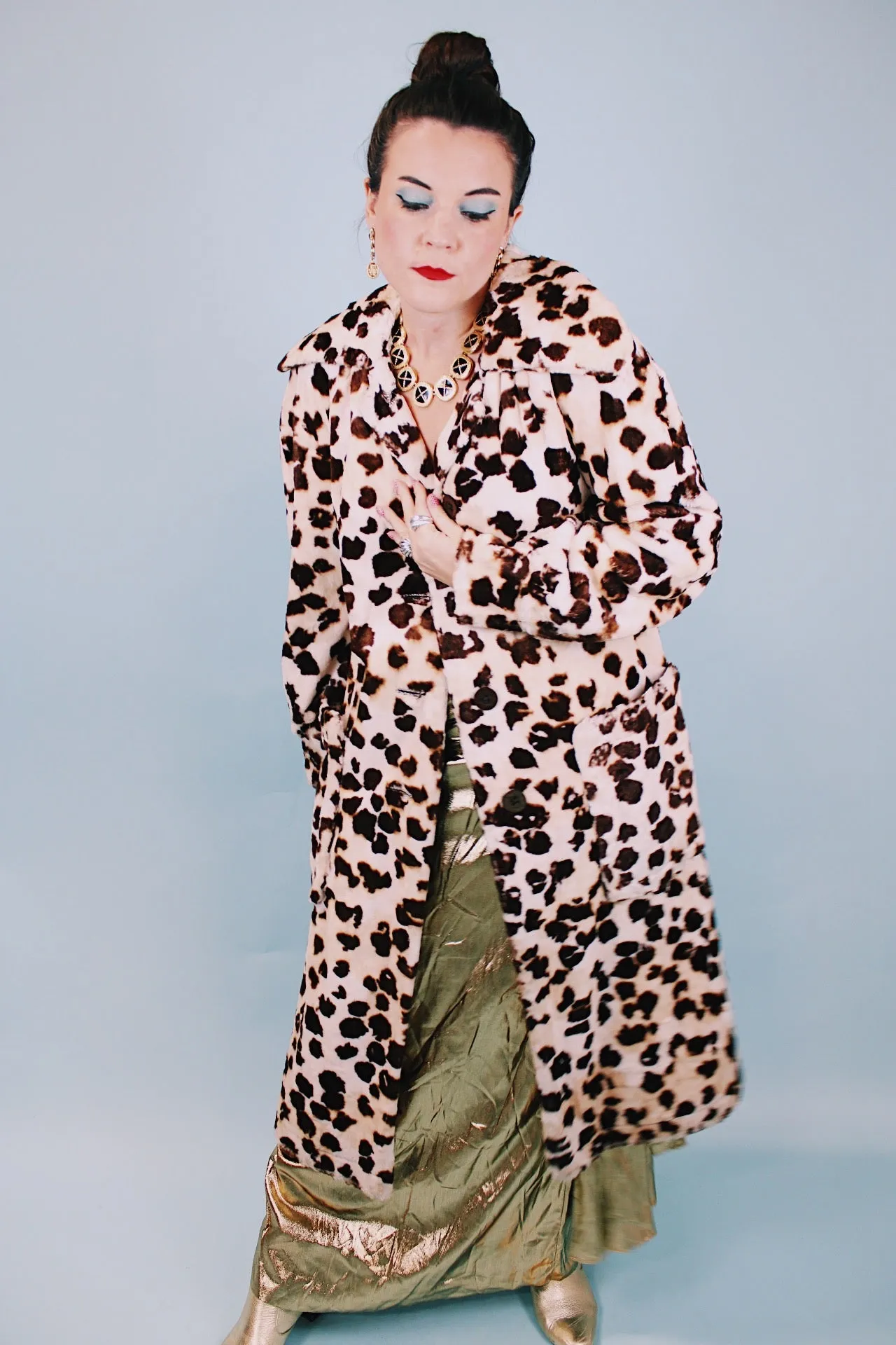 Leopard Ankle Length Faux Fur Coat