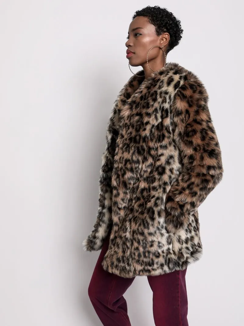 Leopard V-Neck Faux Fur Coat | Women's