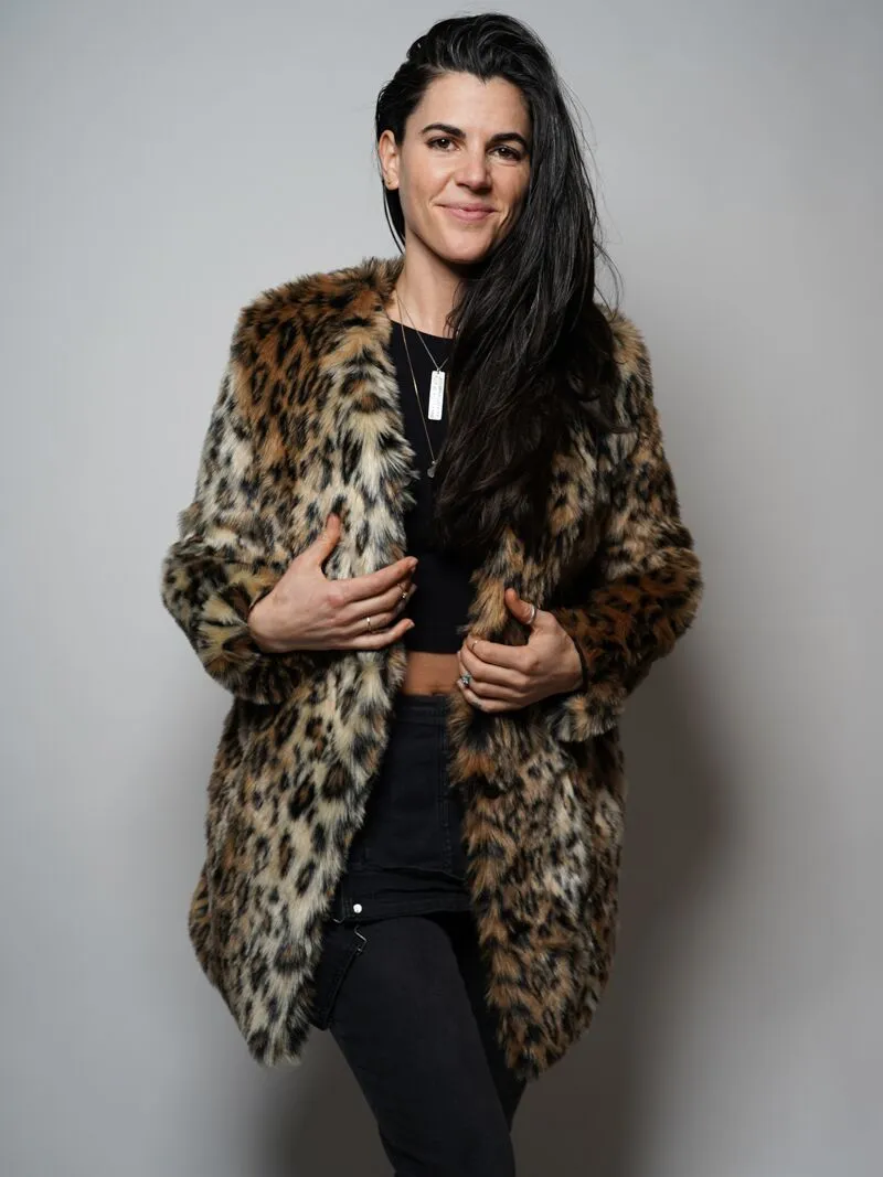 Leopard V-Neck Faux Fur Coat | Women's