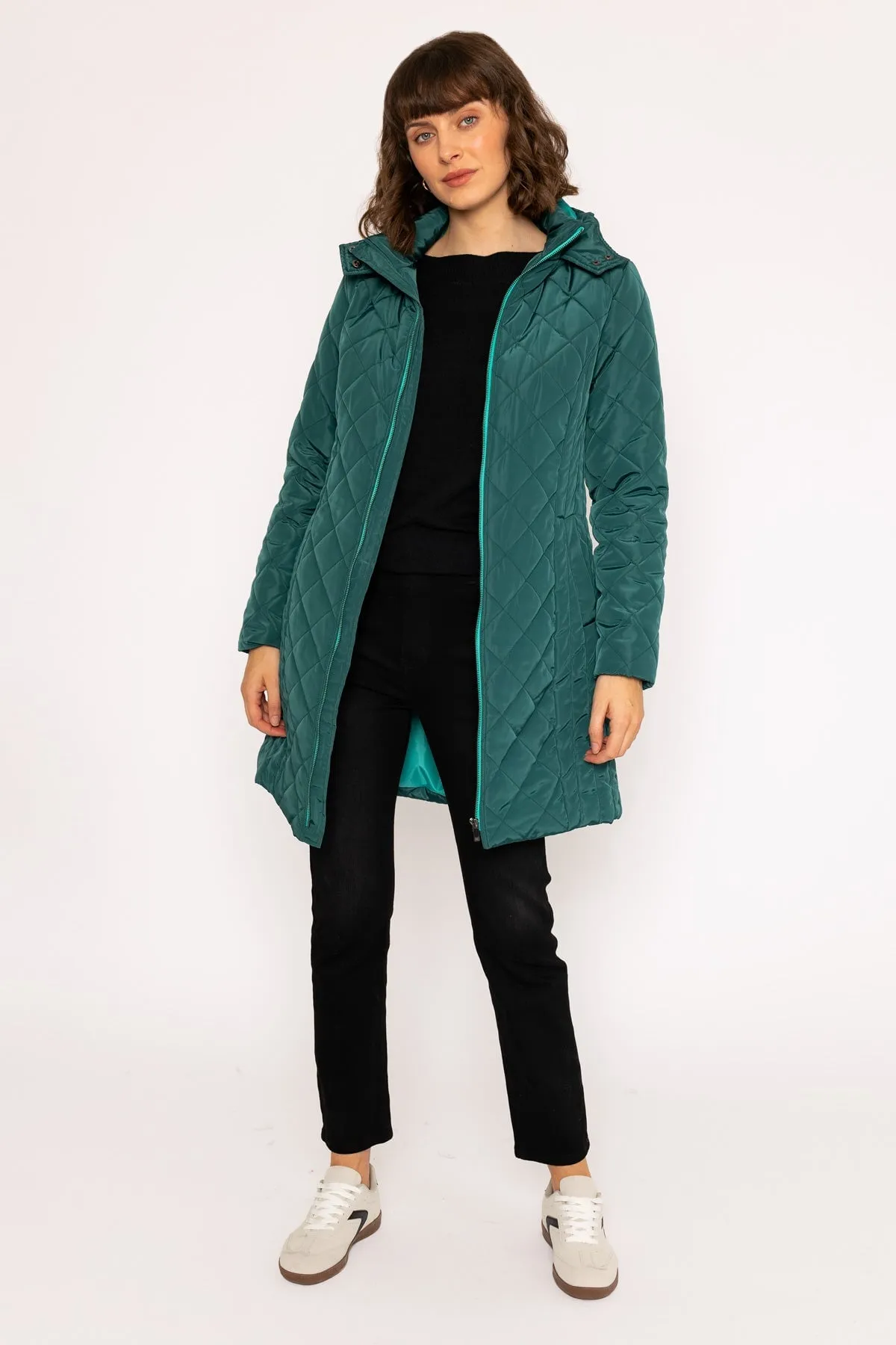 Longline Quilted Coat in Green